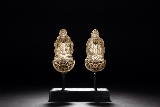 TWO WOOD CARVED BODHISATTVAS
