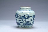 A BLUE AND WHITE CRANE JAR