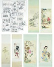 A SET OF 7 INK AND COLOR ON PAPER PAINTINGS
