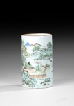 A FAMILLE ROSE'MOUNTAIN SCENE' BRUSHPOT