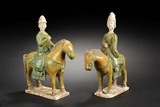 A PAIR OF SANCAI CERAMIC HORSE RIDER FIGURES