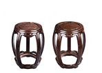 A PAIR OF HARDWOOD DRUM STOOLS