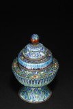A CLOISONNE BLUE ENAMEL VESSEL AND THE COVER WITH EMBELLISHMENT