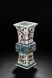 A WUCAI 'DRAGON AND QILIN' SQUARE-FORM VASE, ZUN