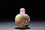A WHITE JADE EMBELLISHED 'FIGURES & LANDSCAPE' SNUFF BOTTLE