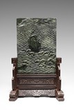 A SPINACH JADE 'CRANE' RECTANGULAR TABLE SCREEN