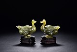 A PAIR OF SPINACH JADE DUCKS