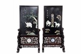 A PAIR OF JADE GEMS INLAID LACQUER WOOD SCREENS