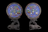 A PAIR OF CIRCULAR SCREEN INSET WITH JADE AND GEMS