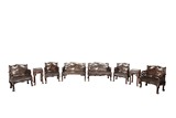 A SET OF NINE JICHIMU MOTHER-OF-PEARL INSET CHAIRS AND TABLES