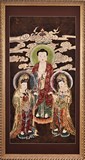 A COLOR AND INK ON SILK PAINTING OF THREE BUDDHA