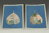 A PAIR OF BUDDHIST PAINTINGS ON LEAVES