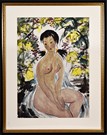 A COLOR AND INK PAINTING OF NUDE BEAUTY