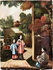 AN OIL ON CANVAS PAINTING OF CHINESE LADIES