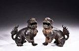 A PAIR OF BRONZE BUDDHIST LION CENSERS