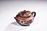 A YIXING ZISHA PAINTED TEAPOT 
