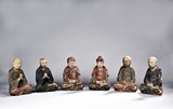 A SET OF SIX POLYCHROME WOOD LUOHAN