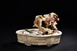 A WHITE MARBLE NARCISSUS TRAY AND SHOUSHAN SCHOLAR'S ROCK