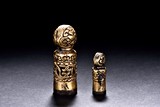 A GROUP OF TWO TIBETAN GILT BRONZE SEALS