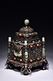 A SILVER JADE AND GEMS MOUNTED SEAL BOX