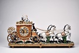 A LARGE DRESDEN PORCELAIN 'COACH' CLOCK