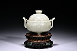A WHITE JADE 'SHOU' TRIPOD CENSER
