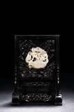 A WHITE JADE INSET ZITAN TABLE SCREEN