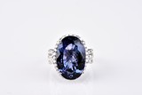 A TANZANITE DIAMOND 14K WHITE GOLD RING
