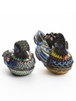 A PAIR OF OF CLOISONNE SILVER GEM-DECORATED BIRD CASE