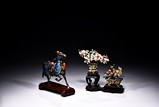 A CLOISONNE BRONZE HORSE AND PLANTERS SET 