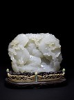 A WHITE JADE 'FIGURE AND LANDSCAPE' BOULDER 