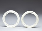 A PAIR OF TRI-BAND WHITE JADE BANGLES 