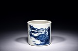 A BLUE AND WHITE 'LANDSCAPE AND POEM' BRUSHPOT