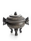 A SILVER 'LANDSCAPE AND FLOWER' TRIPOD CENSER WITH MARK