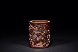 A BAMBOO 'FIGURES AND LANDSCAPE' BRUSHPOT