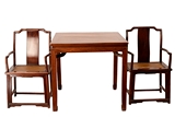 AN ELMWOOD TABLE AND TWO CHAIRS