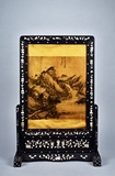A PAINTING INLAID HONGMU MOTHER-OF-PEARL TABLE SCREEN