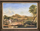 A LARGE OIL ON CANVAS LANDSCAPE PAINTING