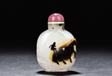 A CLEVELY CARVED AGATE 'MONKEY ATOP HORSE' SNUFF BOTTLE