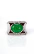 A JADEITE AND DIAMOND 14K GOLD RING