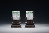 A PAIR OF LAVENDER JADEITE PANELS TABLE SCREENS