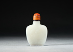 A WHITE JADE 'MANDARIN DUCKS' SNUFF BOTTLE