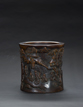A HONGMU CARVED FIGURES BRUSHPOT