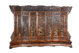 A MAGNIFICENT HARDWOOD JADE AND SOAPSTONE EMBELLISHED SCREEN PANEL