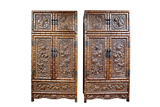A PAIR OF LARGE HARDWOOD 'LION' COMPOUND CABINETS