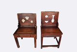 A PAIR OF HONGMU MARBLE INLAID CHAIRS