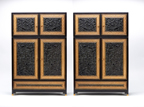 A PAIR OF ZITAN AND BAMBOO INLAID 'DRAGON' CABINETS