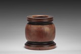A CARVED JINSINAN WOOD BRUSH POT