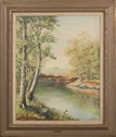 A FRAMED LANDSCAPE PAINTING