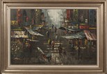AN OIL ON CANVAS PAINTING OF HONG KONG